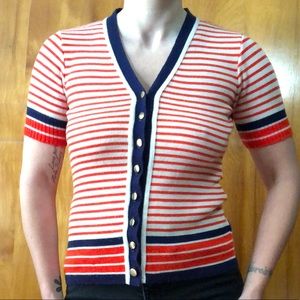 Vintage 1960s 1970s Red White Blue Button Sweater